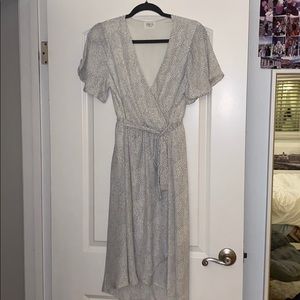 Black and white polkadot wrap dress